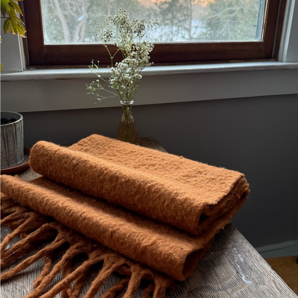 ASOS DESIGN Cozy Oversized Rust Orange Fringe Blanket Scarf